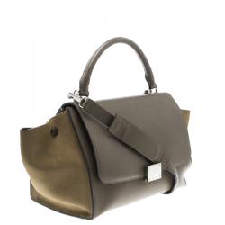Pre Owned Celine Taupe Two Tone Leather and Suede Small Trapeze Tote