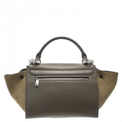 Pre Owned Celine Taupe Two Tone Leather and Suede Small Trapeze Tote