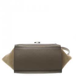 Pre Owned Celine Taupe Two Tone Leather and Suede Small Trapeze Tote