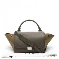 Pre Owned Celine Taupe Two Tone Leather and Suede Small Trapeze Tote