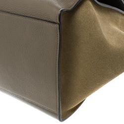 Pre Owned Celine Taupe Two Tone Leather and Suede Small Trapeze Tote