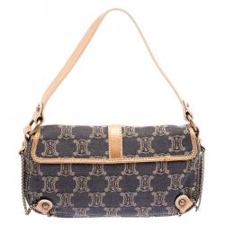 Pre Owned Celine Blue Macadam Denim Shoulder Bag