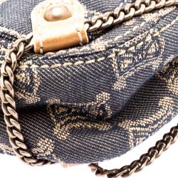 Pre Owned Celine Blue Macadam Denim Shoulder Bag