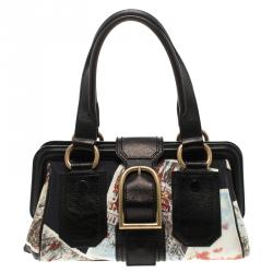 Celine Black Printed Fabric and Leather Ella Satchel