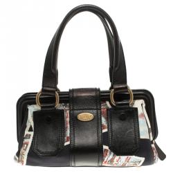 Pre Owned Celine Black Printed Fabric and Leather Ella Satchel