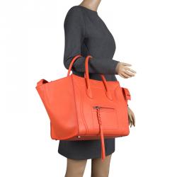 Pre Owned Celine Orange Leather Medium Phantom Luggage Tote