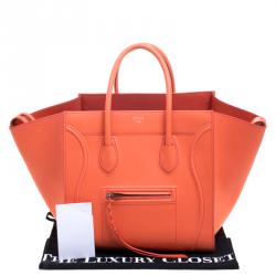 Pre Owned Celine Orange Leather Medium Phantom Luggage Tote