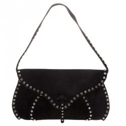 مملوكة مسبقًا Celine Black Suede Crystal Studded Shoulder Bag