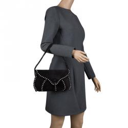 مملوكة مسبقًا Celine Black Suede Crystal Studded Shoulder Bag