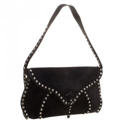 مملوكة مسبقًا Celine Black Suede Crystal Studded Shoulder Bag
