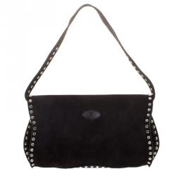 مملوكة مسبقًا Celine Black Suede Crystal Studded Shoulder Bag