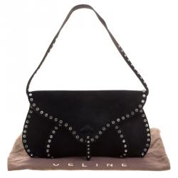 مملوكة مسبقًا Celine Black Suede Crystal Studded Shoulder Bag