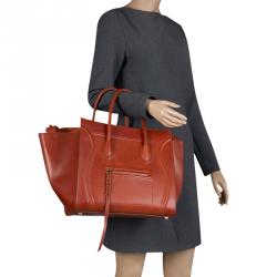 Pre Owned Celine Copper Leather Medium Phantom Luggage Tote