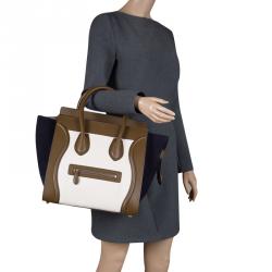Pre Owned Celine Tri Color Leather and Suede Mini Luggage Tote