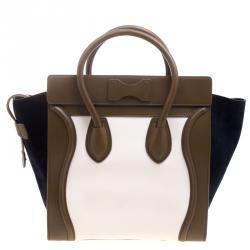 Pre Owned Celine Tri Color Leather and Suede Mini Luggage Tote