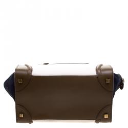 Pre Owned Celine Tri Color Leather and Suede Mini Luggage Tote