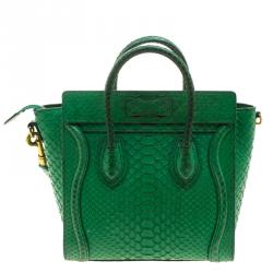 Pre Owned Celine Green Python Nano Luggage Tote