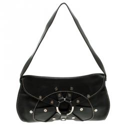 Pre Owned Celine Black Leather Macadam Shoulder Bag