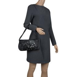 Pre Owned Celine Black Leather Macadam Shoulder Bag