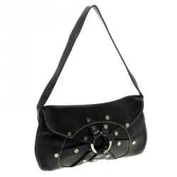 Pre Owned Celine Black Leather Macadam Shoulder Bag