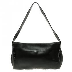 Pre Owned Celine Black Leather Macadam Shoulder Bag