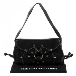 Pre Owned Celine Black Leather Macadam Shoulder Bag