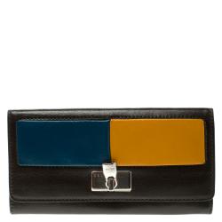 Pre Owned Celine Dark Brown Leather Colorblock Continental Wallet