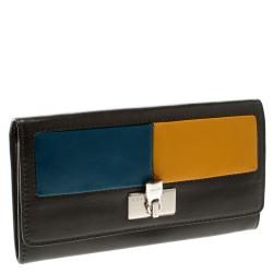 Pre Owned Celine Dark Brown Leather Colorblock Continental Wallet