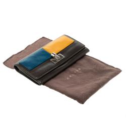 Pre Owned Celine Dark Brown Leather Colorblock Continental Wallet