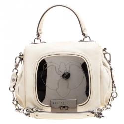 Pre Owned Celine Off White Leather Metal Panel Flap Shoulder Bag