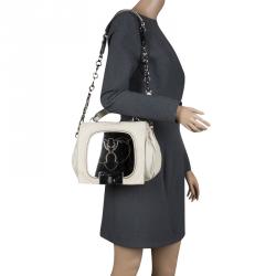 Pre Owned Celine Off White Leather Metal Panel Flap Shoulder Bag