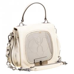 Pre Owned Celine Off White Leather Metal Panel Flap Shoulder Bag