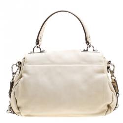 Pre Owned Celine Off White Leather Metal Panel Flap Shoulder Bag