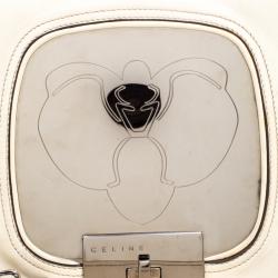 Pre Owned Celine Off White Leather Metal Panel Flap Shoulder Bag