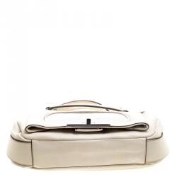 Pre Owned Celine Off White Leather Metal Panel Flap Shoulder Bag