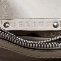Pre Owned Celine Off White Leather Metal Panel Flap Shoulder Bag