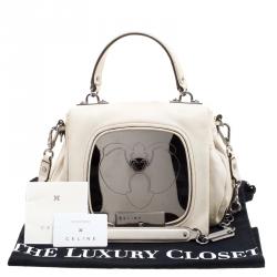 Pre Owned Celine Off White Leather Metal Panel Flap Shoulder Bag