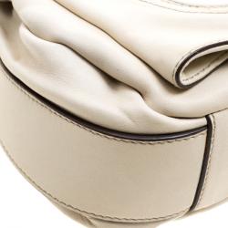 Pre Owned Celine Off White Leather Metal Panel Flap Shoulder Bag