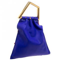 Pre Owned Celine Indigo Leather Open Triangle Bag