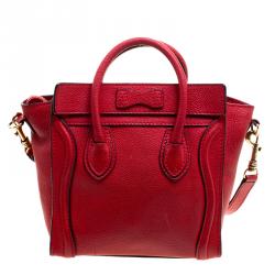 Pre Owned حقيبة سيلين نانو لاغيدج جلد أحمرمحبب