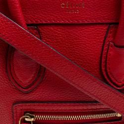 Pre Owned حقيبة سيلين نانو لاغيدج جلد أحمرمحبب