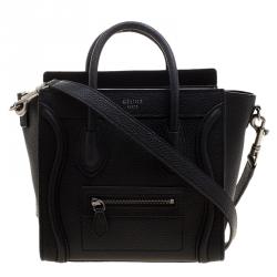 Pre Owned Celine Black Leather Nano Luggage Tote
