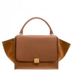 Pre Owned Celine Brown Leather and Suede Medium Trapeze Tote