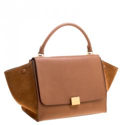 Pre Owned Celine Brown Leather and Suede Medium Trapeze Tote