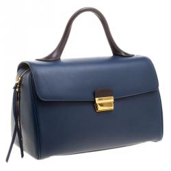 Pre Owned Celine Navy Blue Leather Top Handle Bag