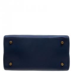 Pre Owned Celine Navy Blue Leather Top Handle Bag