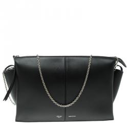Pre Owned Celine Black Leather Trifold Chain Clutch