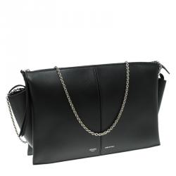 Pre Owned Celine Black Leather Trifold Chain Clutch