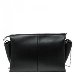Pre Owned Celine Black Leather Trifold Chain Clutch