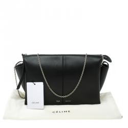 Pre Owned Celine Black Leather Trifold Chain Clutch